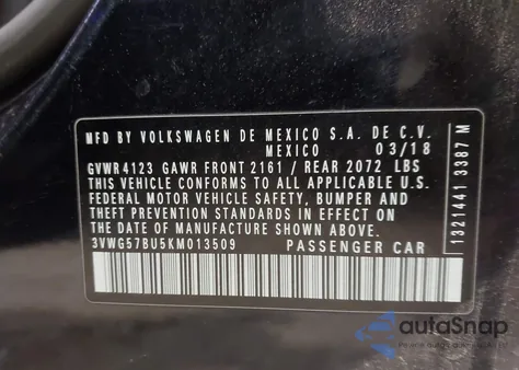 2019 Volkswagen Jetta 1.4T Sel Premium from USA, damaged, VIN 3VWG57BU5KM013509